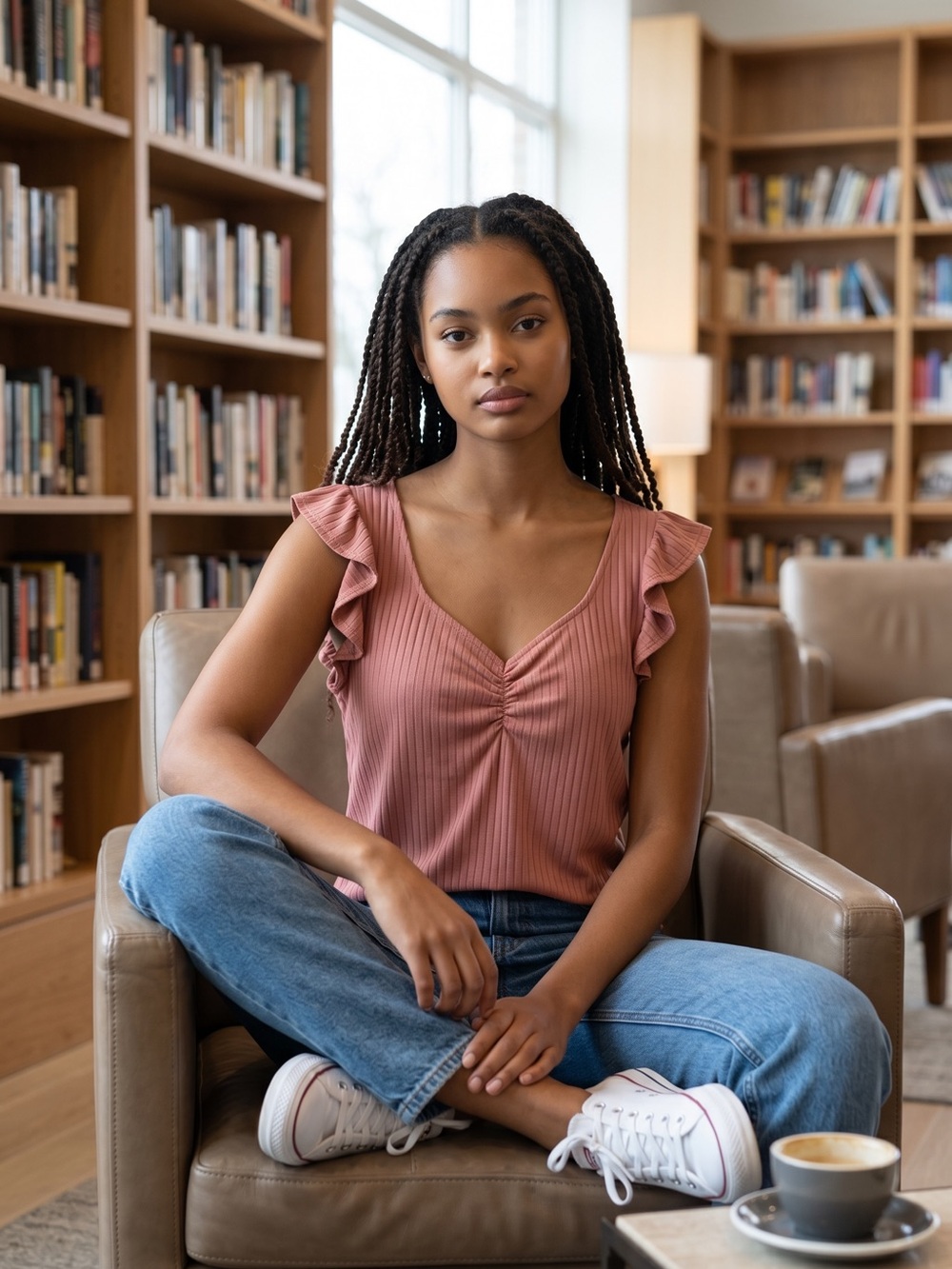 Ribbed V-Neck Flutter Sleeve Tee in Dusty Rose